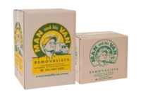 Two reinforced Man and His Van moving boxes in varying dimensions, designed to safely store and protect fragile goods while moving house.