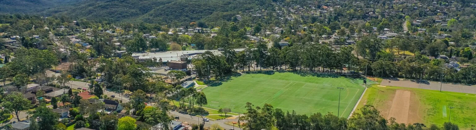 Belrose homes and sports fields aerial view